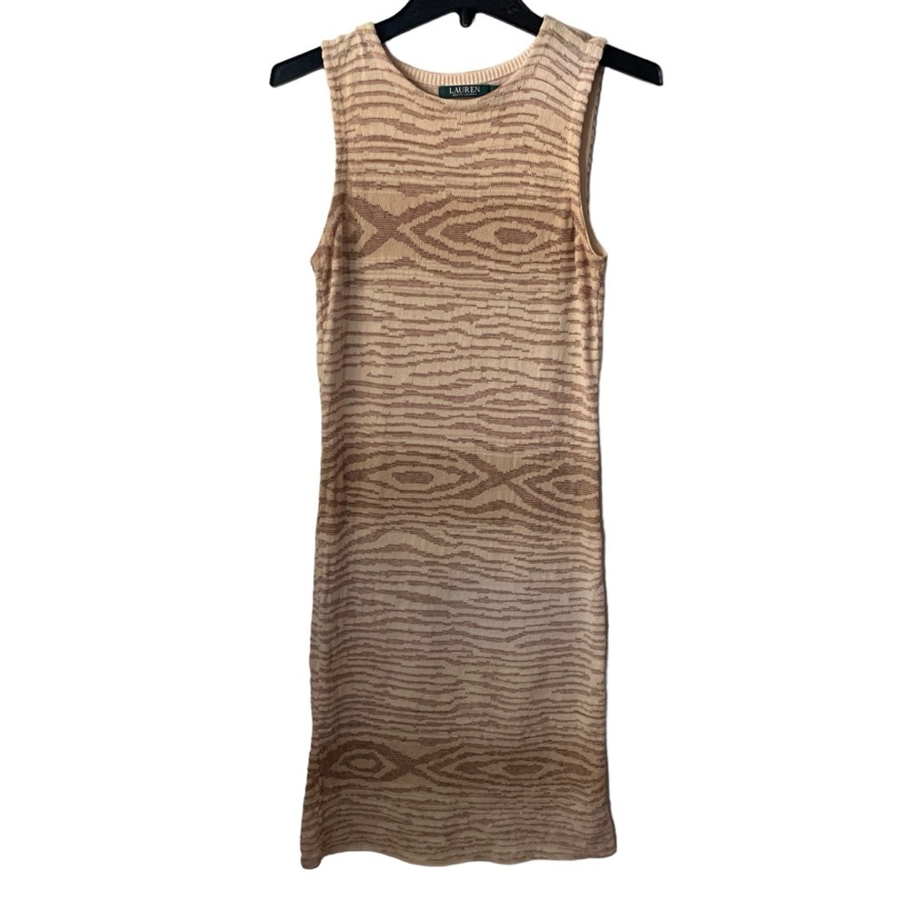 Ralph Lauren Knit Tank Top Sweater Fitted Midi Dress Beige Tan Neutral Small